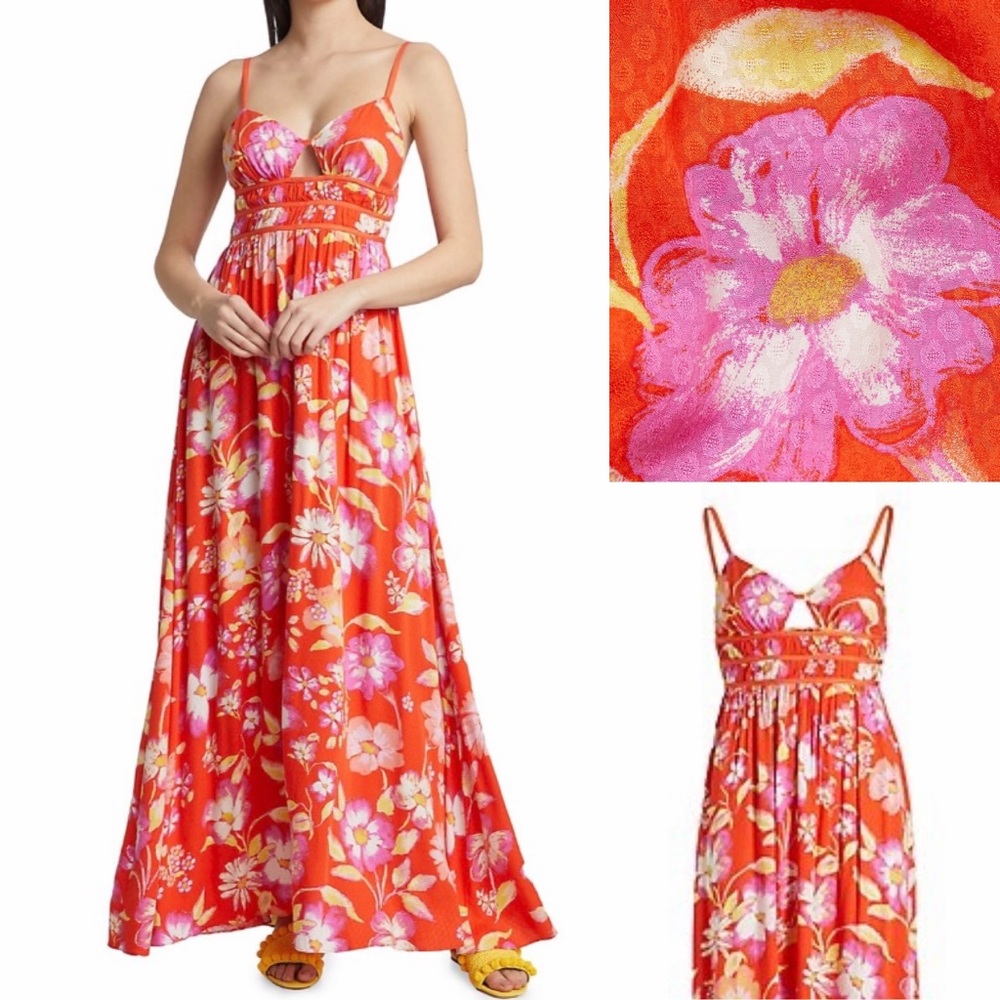 Floral Orange Spaghetti-Strap Maxi Dress